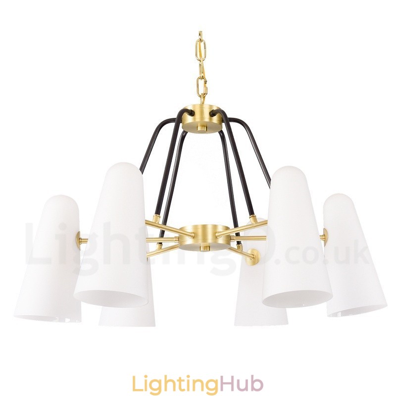 6 Light Retro Rustic Luxury Brass Pendant Lamp Chandelier with Glass Shade