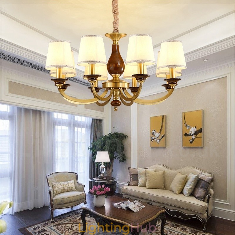 8 Light Retro Rustic Luxury Brass Pendant Lamp Chandelier with Glass Shade