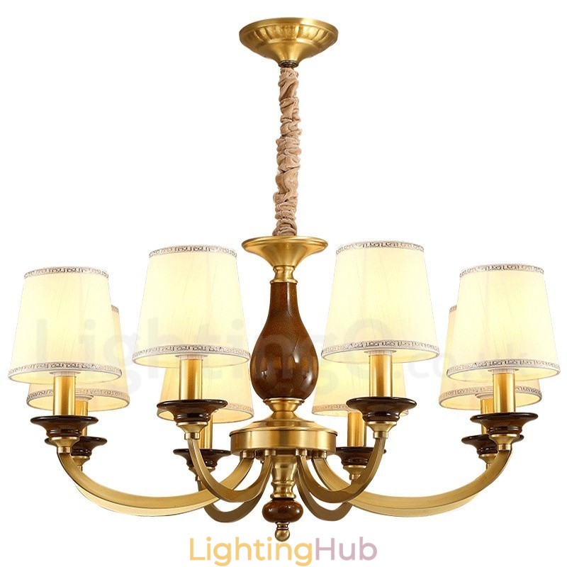 8 Light Retro Rustic Luxury Brass Pendant Lamp Chandelier with Glass Shade