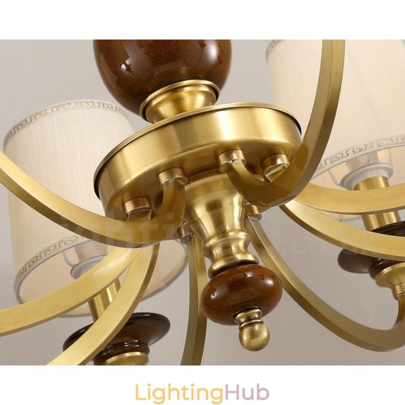 8 Light Retro Rustic Luxury Brass Pendant Lamp Chandelier with Glass Shade