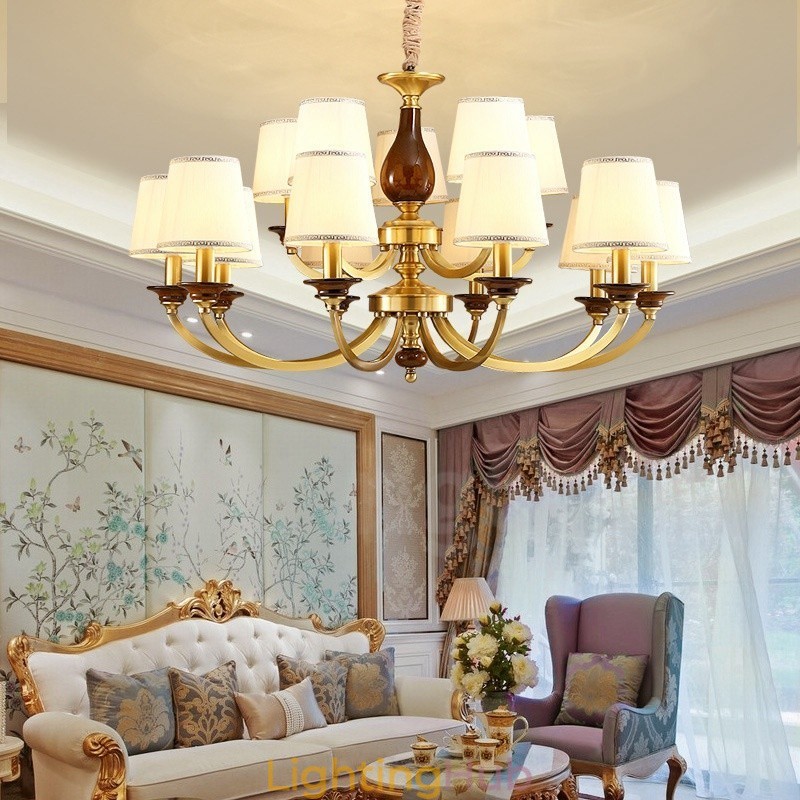 15 Light Retro Rustic Luxury Brass Pendant Lamp Chandelier with Glass Shade