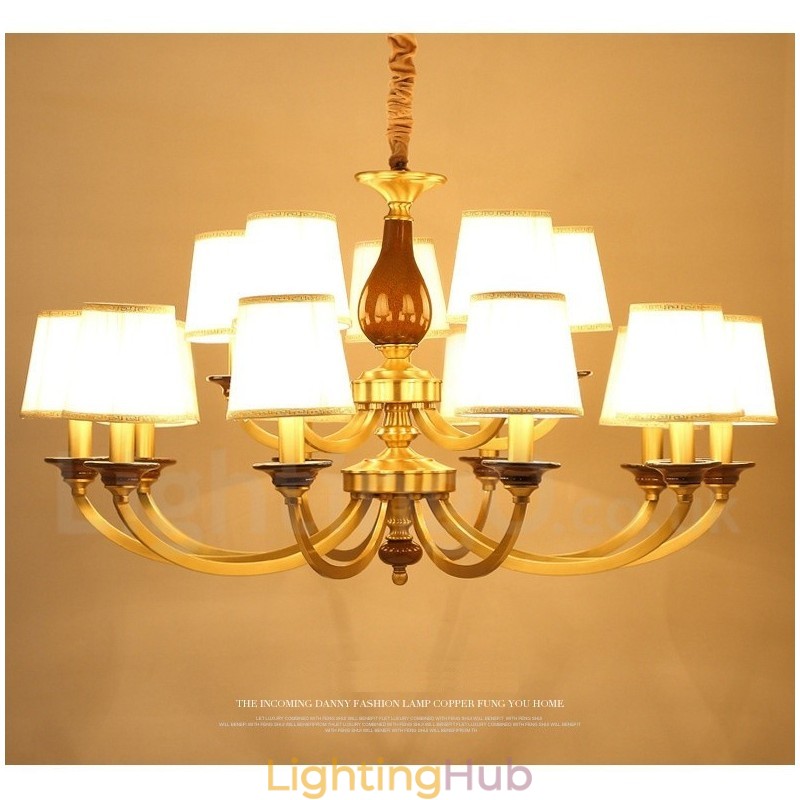 15 Light Retro Rustic Luxury Brass Pendant Lamp Chandelier with Glass Shade