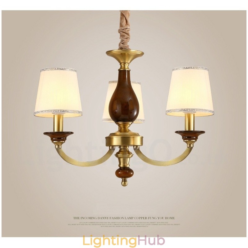 3 Light Retro Rustic Luxury Brass Pendant Lamp Chandelier with Glass Shade