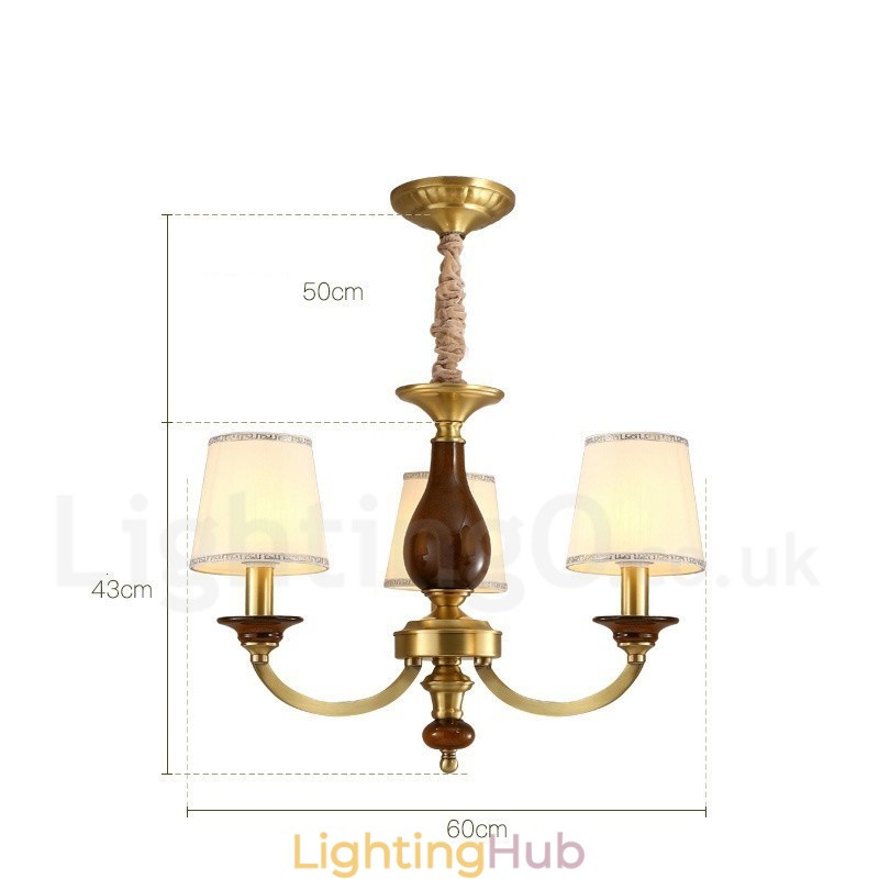 3 Light Retro Rustic Luxury Brass Pendant Lamp Chandelier with Glass Shade
