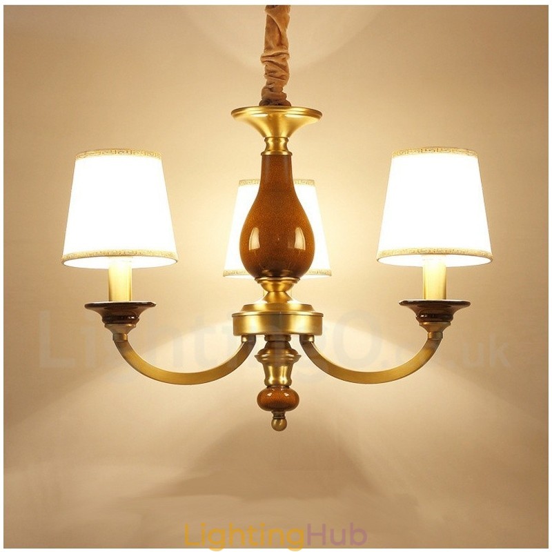 3 Light Retro Rustic Luxury Brass Pendant Lamp Chandelier with Glass Shade