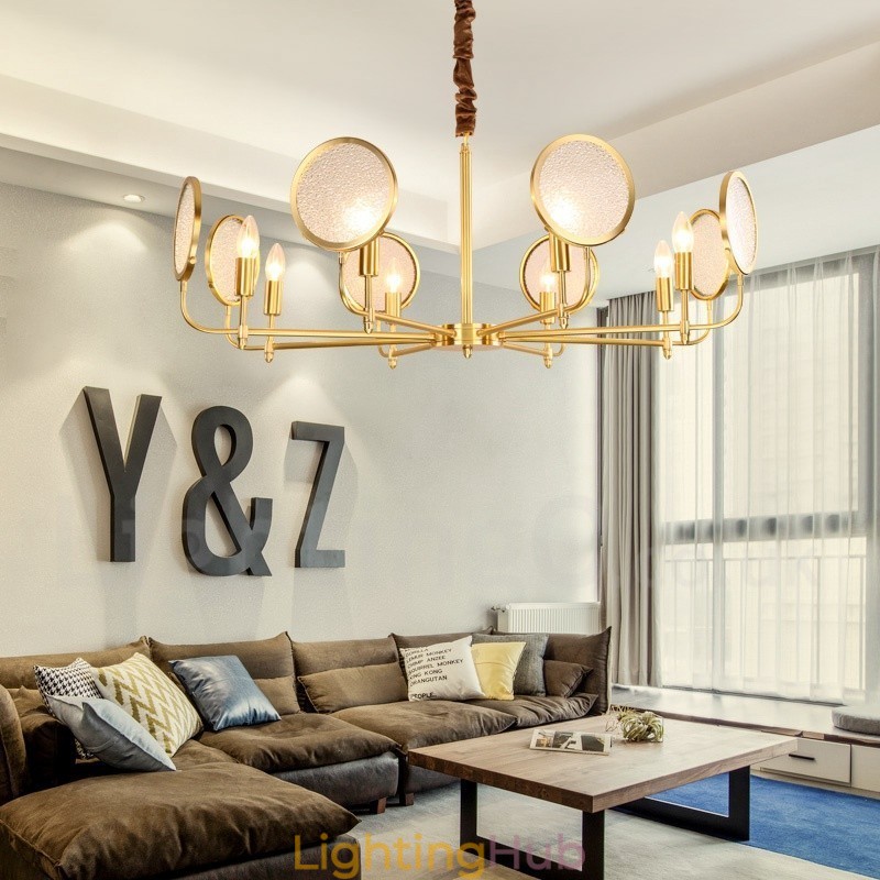 8 Light Retro Rustic Luxury Brass Pendant Lamp Chandelier with Glass Shade