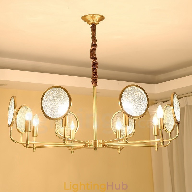 8 Light Retro Rustic Luxury Brass Pendant Lamp Chandelier with Glass Shade