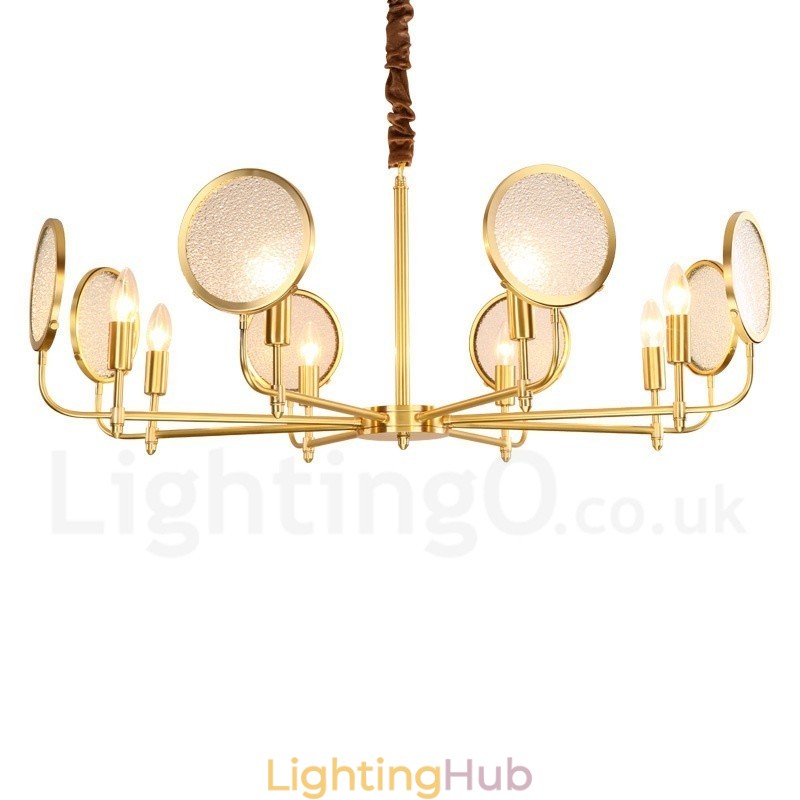 8 Light Retro Rustic Luxury Brass Pendant Lamp Chandelier with Glass Shade