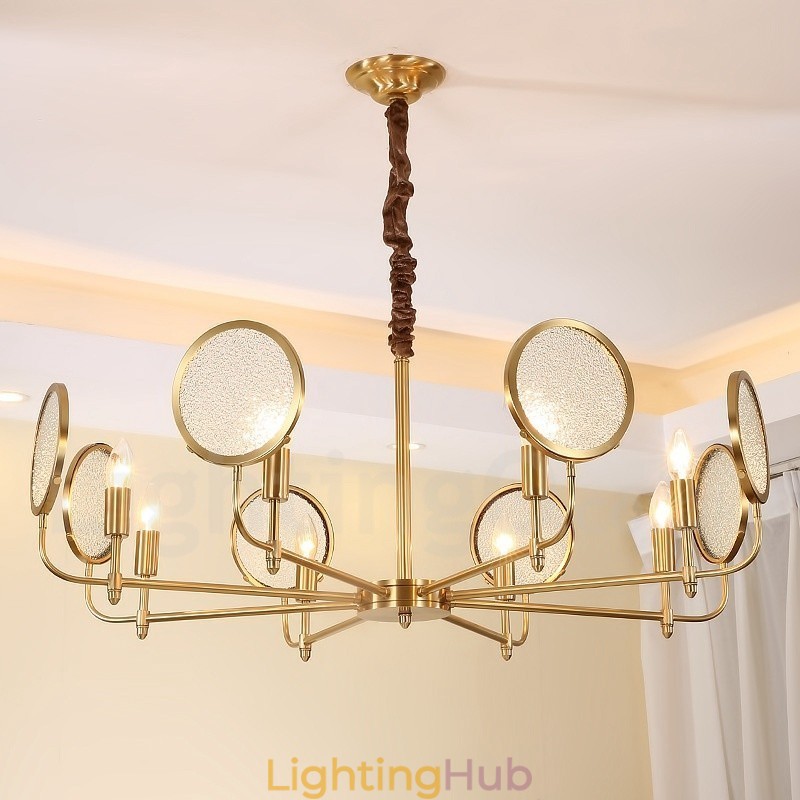 8 Light Retro Rustic Luxury Brass Pendant Lamp Chandelier with Glass Shade