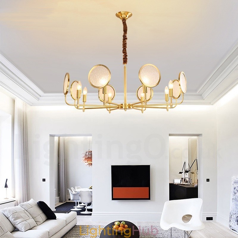 8 Light Retro Rustic Luxury Brass Pendant Lamp Chandelier with Glass Shade