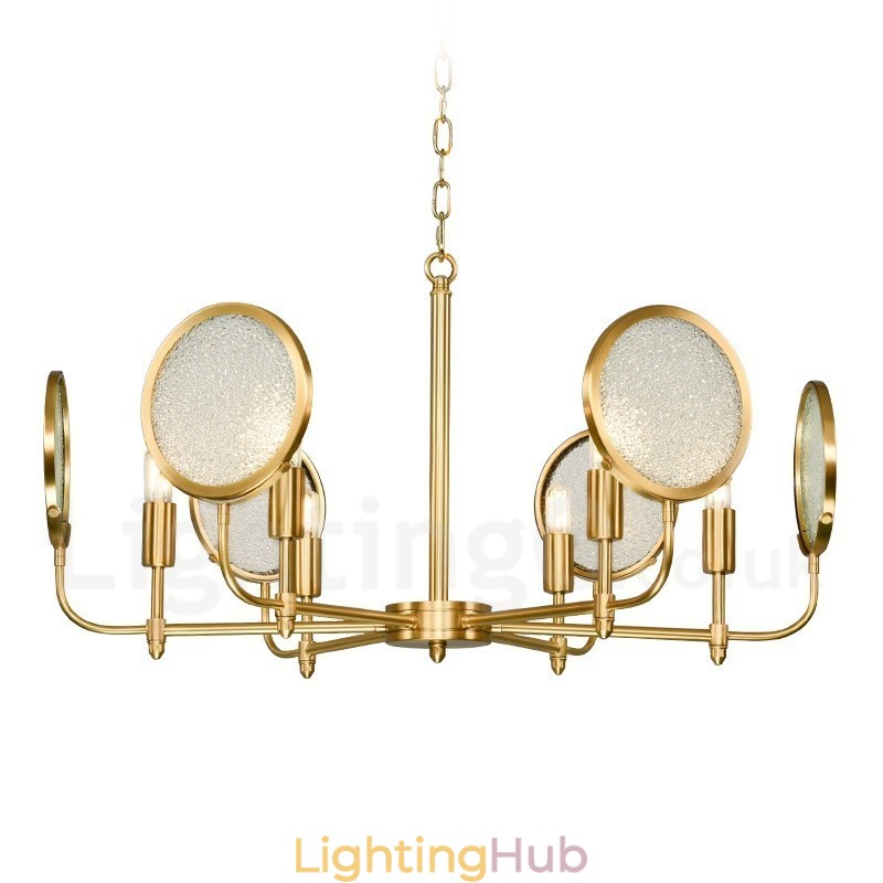 6 Light Retro Rustic Luxury Brass Pendant Lamp Chandelier with Glass Shade