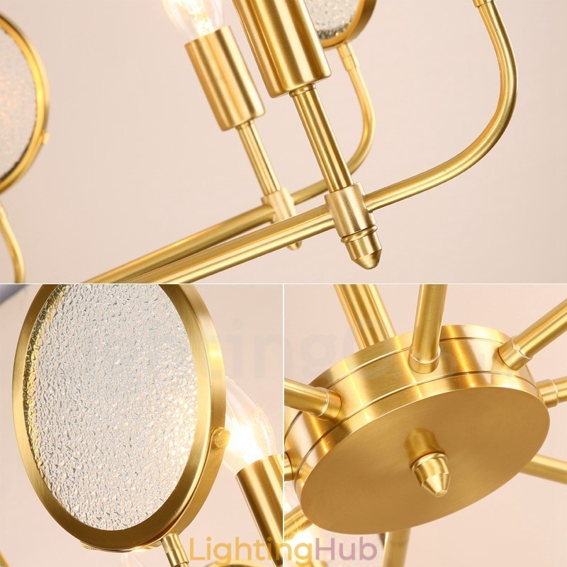 6 Light Retro Rustic Luxury Brass Pendant Lamp Chandelier with Glass Shade