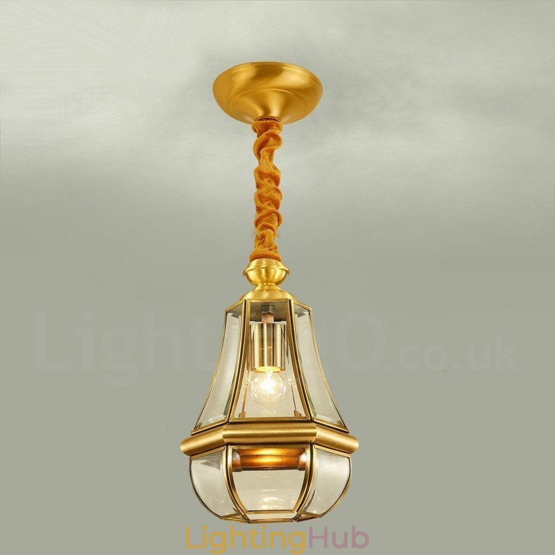 1 Light Retro Rustic Luxury Brass Pendant Lamp Chandelier with Glass Shade