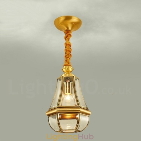 1 Light Retro Rustic Luxury Brass Pendant Lamp Chandelier with Glass Shade