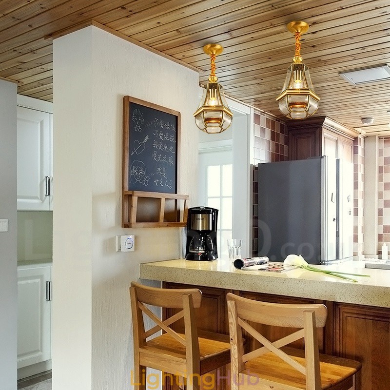 1 Light Retro Rustic Luxury Brass Pendant Lamp Chandelier with Glass Shade