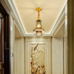 1 Light Retro Rustic Luxury Brass Pendant Lamp Chandelier with Glass Shade