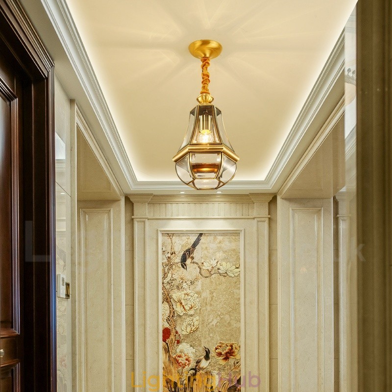 1 Light Retro Rustic Luxury Brass Pendant Lamp Chandelier with Glass Shade