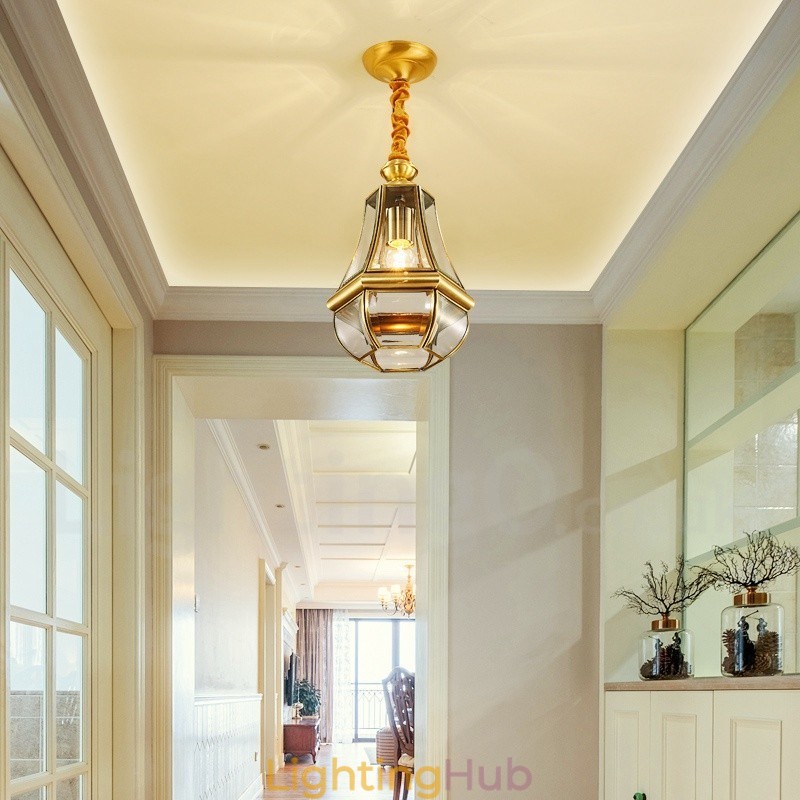 1 Light Retro Rustic Luxury Brass Pendant Lamp Chandelier with Glass Shade