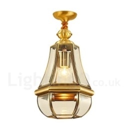 1 Light Retro Rustic Luxury Brass Pendant Lamp Chandelier with Glass Shade