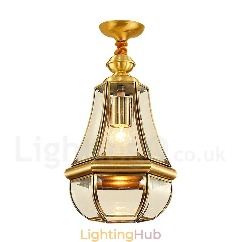 1 Light Retro Rustic Luxury Brass Pendant Lamp Chandelier with Glass Shade