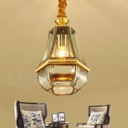 1 Light Retro Rustic Luxury Brass Pendant Lamp Chandelier with Glass Shade