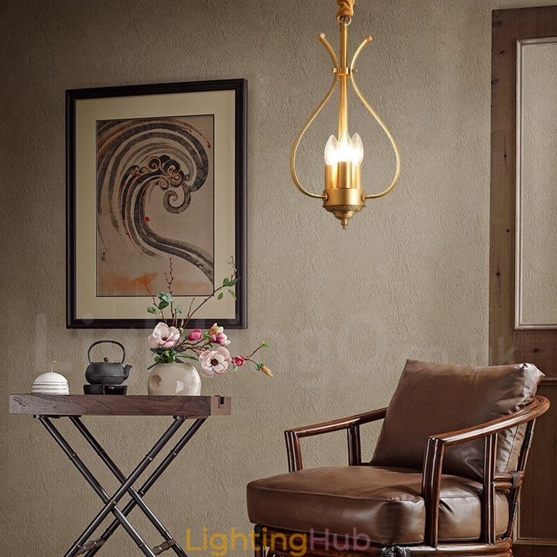 4 Light Retro Rustic Luxury Brass Pendant Lamp Chandelier