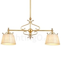 2 Light Retro Rustic Luxury Brass Pendant Lamp Chandelier with Fabric Shade