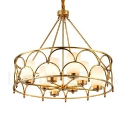 8 Light Retro Rustic Luxury Brass Pendant Lamp Chandelier with Glass Shade