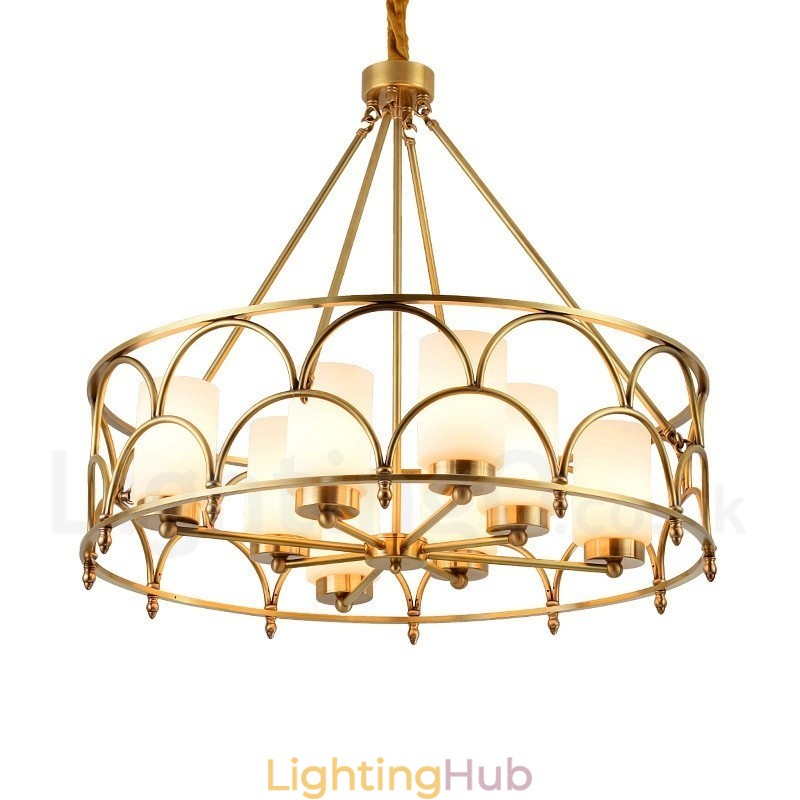 8 Light Retro Rustic Luxury Brass Pendant Lamp Chandelier with Glass Shade