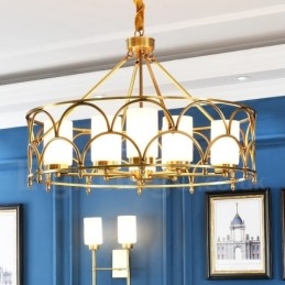 8 Light Retro Rustic Luxury Brass Pendant Lamp Chandelier with Glass Shade