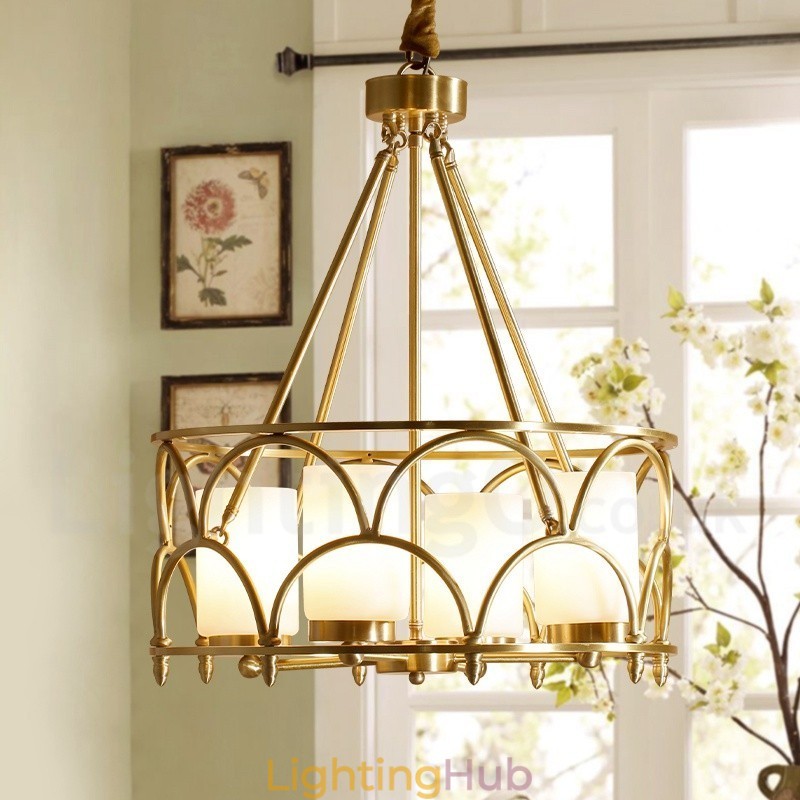 4 Light Retro Rustic Luxury Brass Pendant Lamp Chandelier with Glass Shade