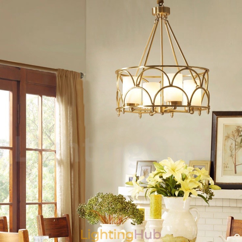 4 Light Retro Rustic Luxury Brass Pendant Lamp Chandelier with Glass Shade