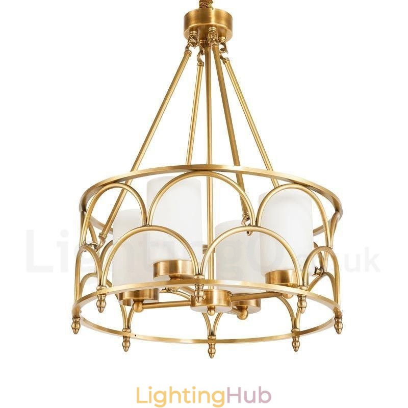 4 Light Retro Rustic Luxury Brass Pendant Lamp Chandelier with Glass Shade