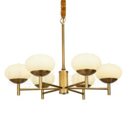 6 Light Retro Rustic Luxury Brass Pendant Lamp Chandelier with Glass Shade