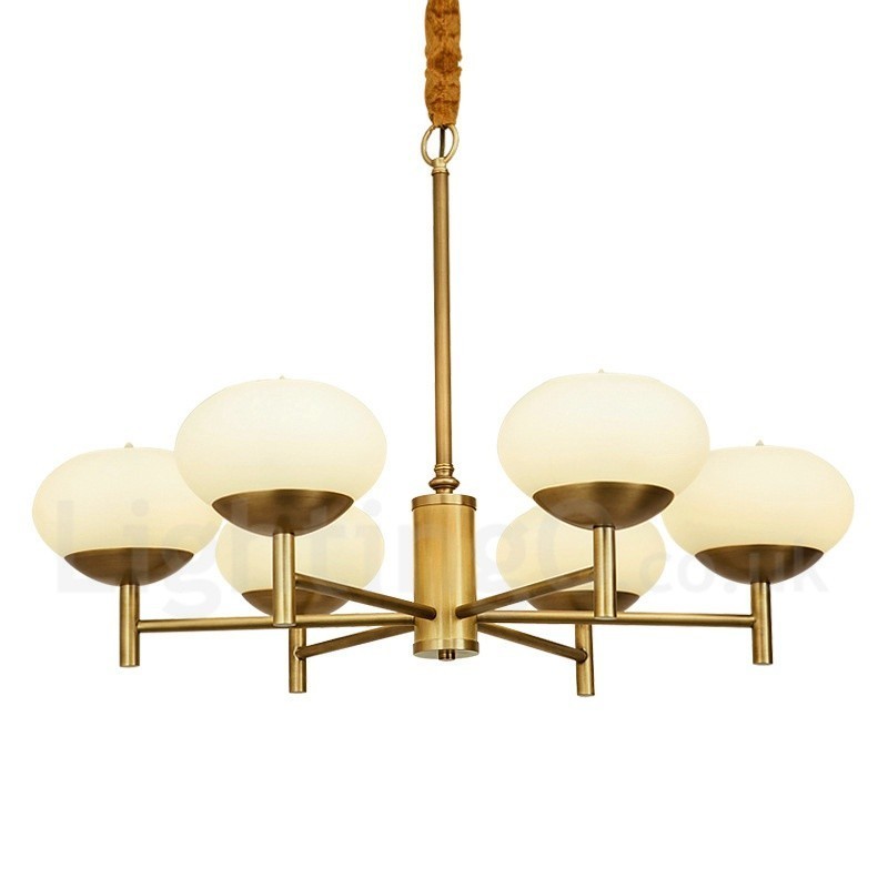 6 Light Retro Rustic Luxury Brass Pendant Lamp Chandelier with Glass Shade