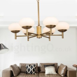 6 Light Retro Rustic Luxury Brass Pendant Lamp Chandelier with Glass Shade