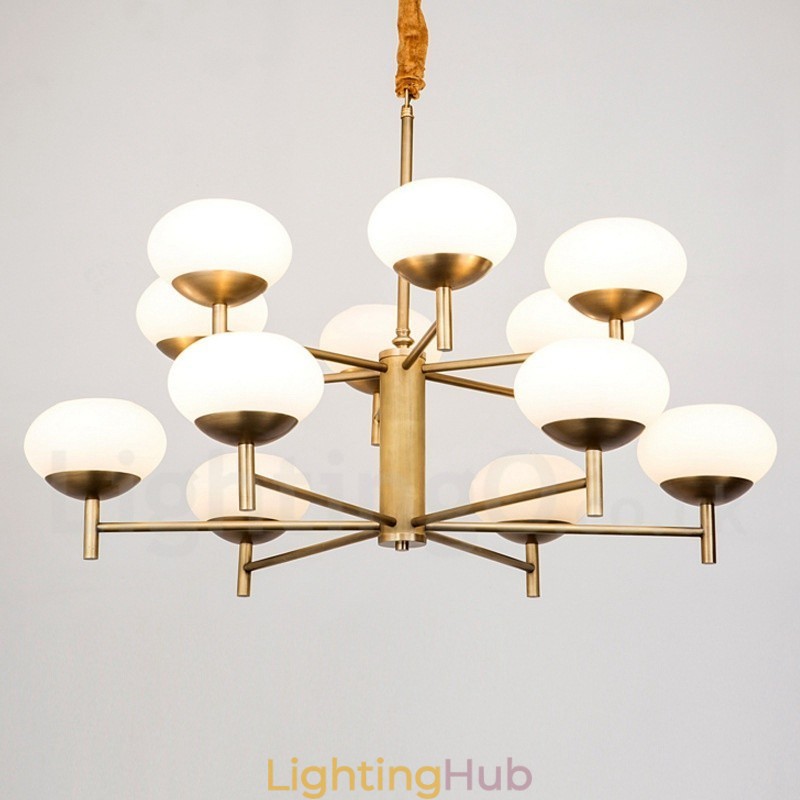12 Light Retro Rustic Luxury Brass Pendant Lamp Chandelier with Glass Shade