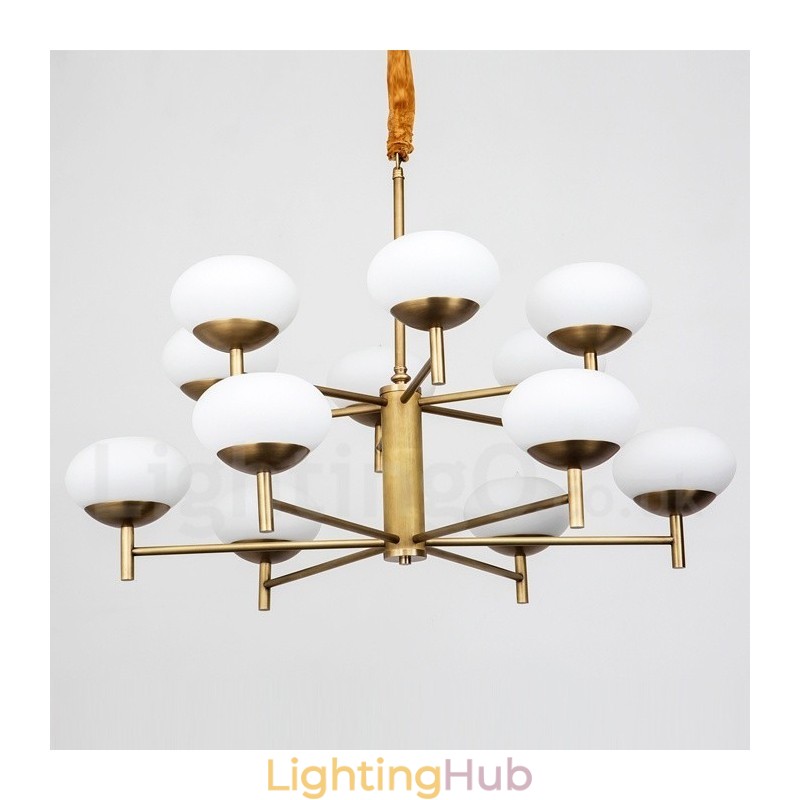 12 Light Retro Rustic Luxury Brass Pendant Lamp Chandelier with Glass Shade