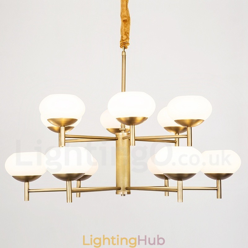 12 Light Retro Rustic Luxury Brass Pendant Lamp Chandelier with Glass Shade