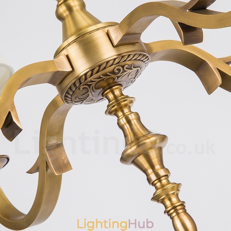 6 Light Retro Rustic Luxury Brass Pendant Lamp Chandelier with Fabric Shade