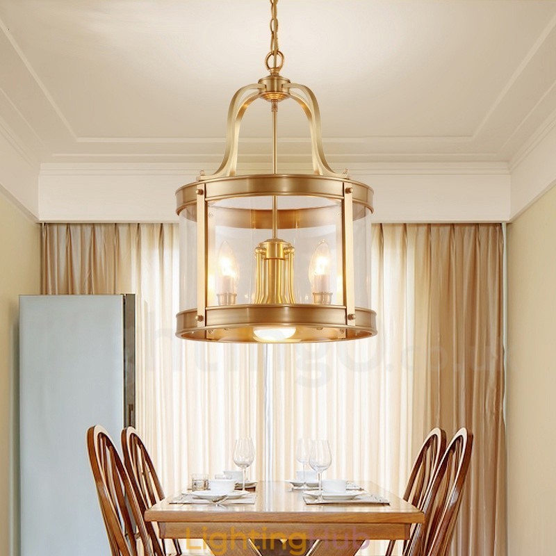 5 Light Retro Rustic Luxury Brass Pendant Lamp Chandelier with Glass Shade