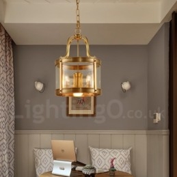 5 Light Retro Rustic Luxury Brass Pendant Lamp Chandelier with Glass Shade