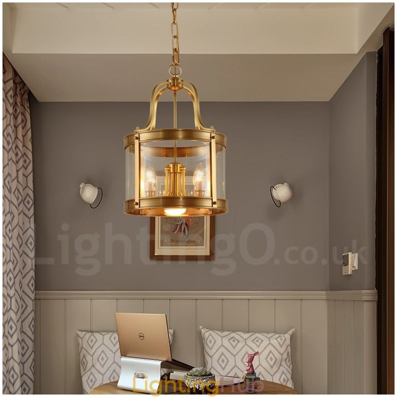 5 Light Retro Rustic Luxury Brass Pendant Lamp Chandelier with Glass Shade