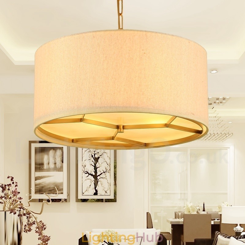 4 Light Retro Rustic Luxury Brass Pendant Lamp Chandelier with Fabric Shade