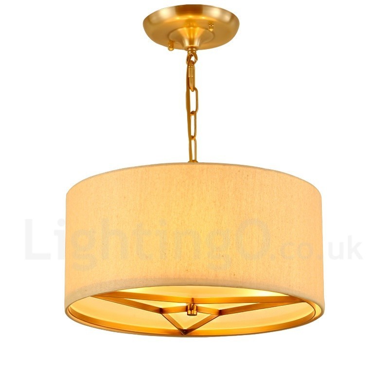 4 Light drum Retro Rustic Luxury Brass Pendant Lamp Chandelier with Fabric Shade