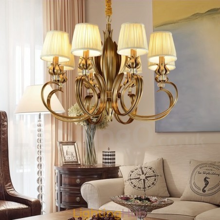 8 Light Retro Rustic Luxury Brass Pendant Lamp Chandelier with Fabric Shade 8 Light Retro Rustic Luxury Brass Pendant Lamp Chandelier with Fabric Shade