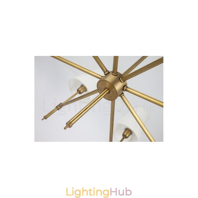6 Light Retro Rustic Luxury Brass Pendant Lamp Chandelier with Fabric Shade