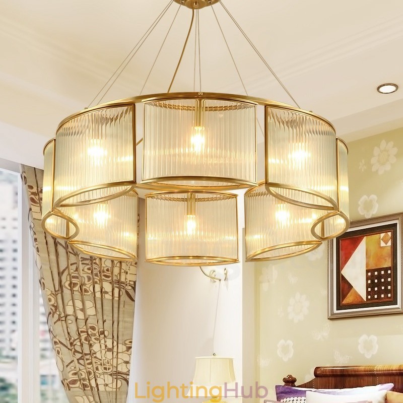 8 Light Retro Rustic Luxury Brass Pendant Lamp Chandelier with Glass Shade