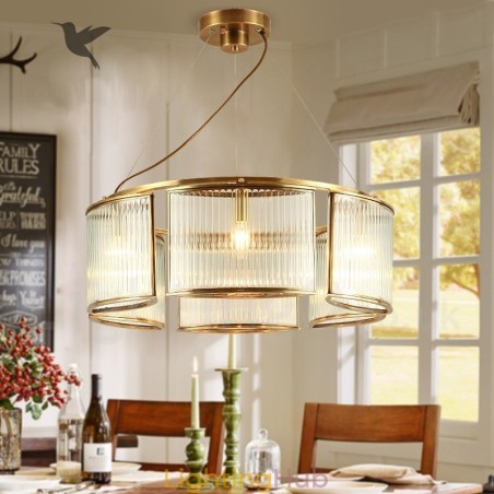 6 Light Retro Rustic Luxury Brass Pendant Lamp Chandelier with Glass Shade