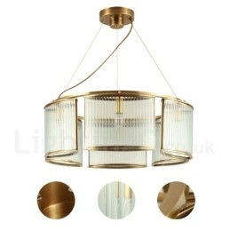 6 Light Retro Rustic Luxury Brass Pendant Lamp Chandelier with Glass Shade